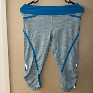lululemon athletica Blue Heathered Capri Leggings with Teal Trim